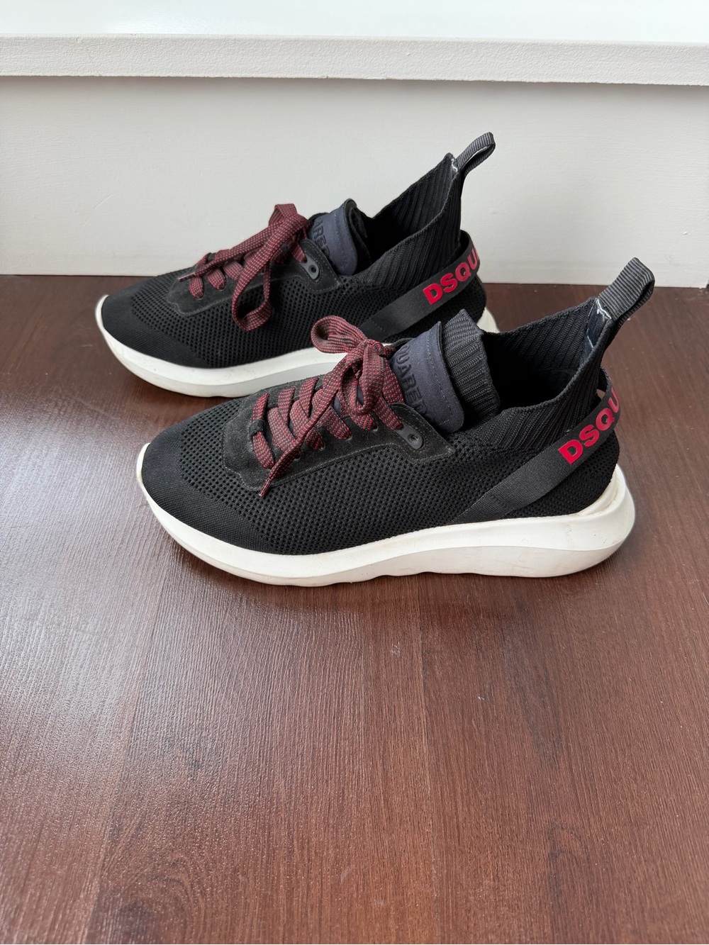 DSQUARED2 Black Knit Sneakers with Burgundy Laces 43/9.5 US Used